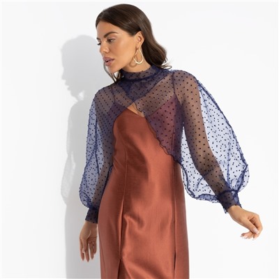 Болеро со съемным декором, Деловой взгляд (синее, с брошкой)