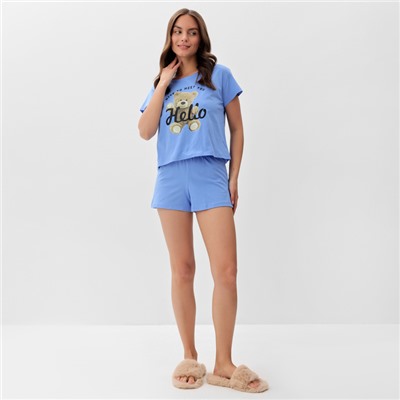 Пижама женская (футболка, шорты) KAFTAN Hello, размер 48-50, голубая