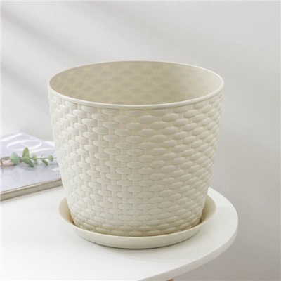 Горшок для цветов с поддоном «Ротанг», 4.7 л, d=15 см, h=14 см, пластиковый, белый