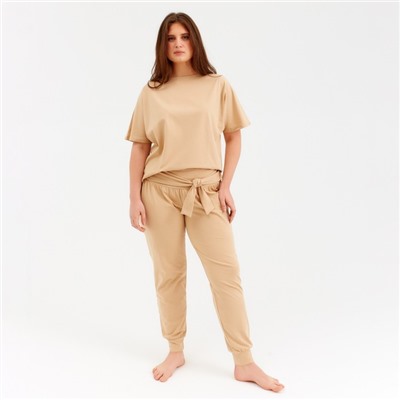 Пижама женская (футболка, брюки) MINAKU: Home comfort, бежевая, размер 58