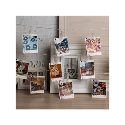 Гирлянда-нить, 4.5 м с насадками «Прищепки», IP20, прозрачная нить, 20 LED, свечение белое 220 В