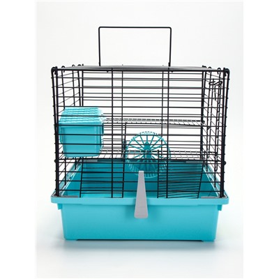 Клетка для грызунов «Пижон», 38×27×27 см, складная, домик, миска, колесо, бирюзовая