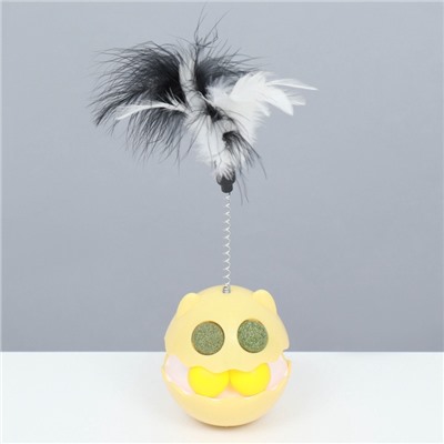Игрушка-неваляшка с кошачьей мятой и пером, 9.5 см, жёлтая