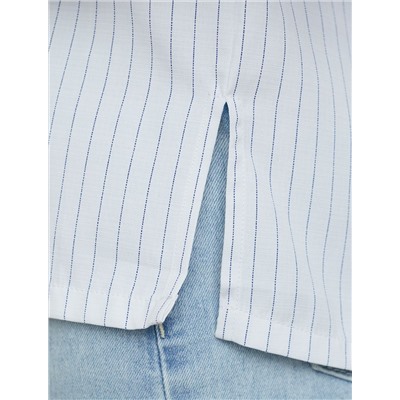 Блузка свободного силуэта в тонкую полоску из эластичного хлопка с добавлением льна