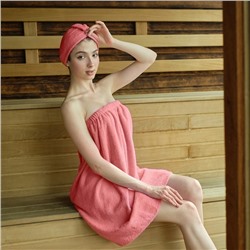 Набор для сауны «Экономь и Я»: полотенце - парео 68×150 см + чалма, 100% хлопок, 320 г/м, пыльно-розовый