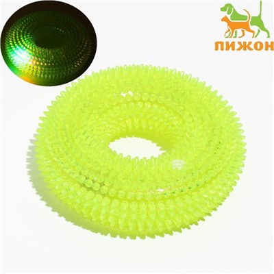 Игрушка светящаяся для собак «Жевательное кольцо», TPR, 12 см, жёлтая