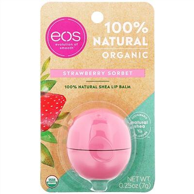 EOS, бальзам для губ, со вкусом клубничного сорбета, 7 г (0,25 унции)