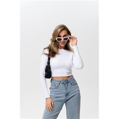 14411 футболка с дл.рукавом укороченная женская (Белый)