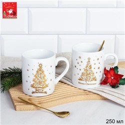 Набор кружек новогодних 4 предмета,кружки и ложки в п/у / H-3045 /уп 36/