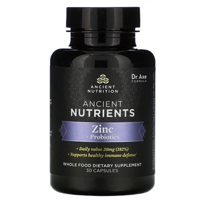 Dr. Axe / Ancient Nutrition, Ancient Nutrients, Zinc + Probiotics, 30 Capsules