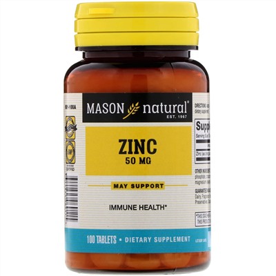 Mason Natural, цинк, 50 мг, 100 таблеток