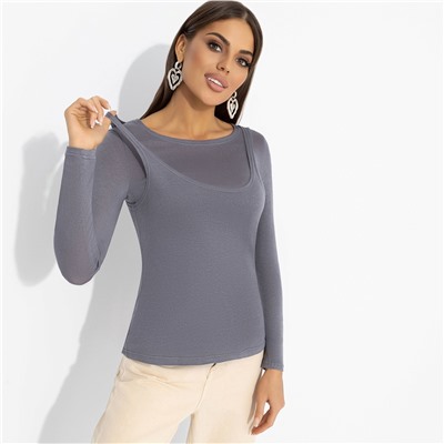 Лонгслив со съемным топом, Улетаю в космос (серый) 2 в 1