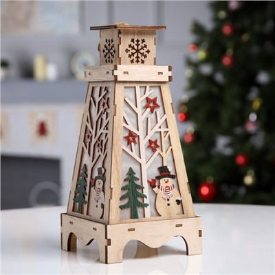Светодиодная фигура «Снеговик в лесу» 13.5×19×13.5 см, дерево, батарейки LR1130×3, свечение тёплое белое