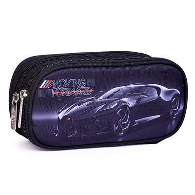 Пенал "Luxury Car" 22x9,5x7 см, овальный для 60 предметов, 2 отделения на молнии, одно с внутренним органайзером, плотный износостойкий полиэстер с водоотталкивающей пропиткой