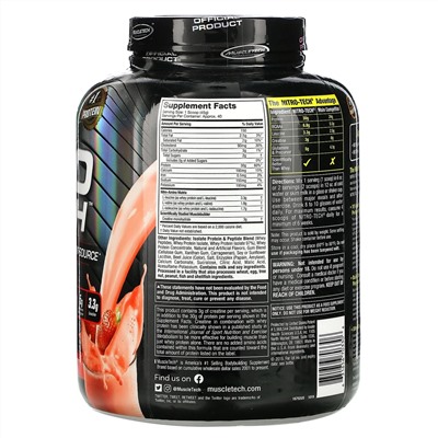 Muscletech, серия Performance, Nitro Tech, основной источник сывороточных пептидов и изолятов, клубничный вкус, 1,81 кг (4 фунта)