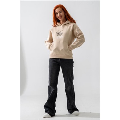 8565 толстовка женская оверсайз (Бежевый_стич)