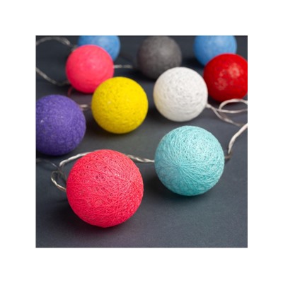 Гирлянда «Нить» 5 м с насадками «Клубки цветные», IP20, прозрачная нить, 20 LED, свечение белое, 220 В