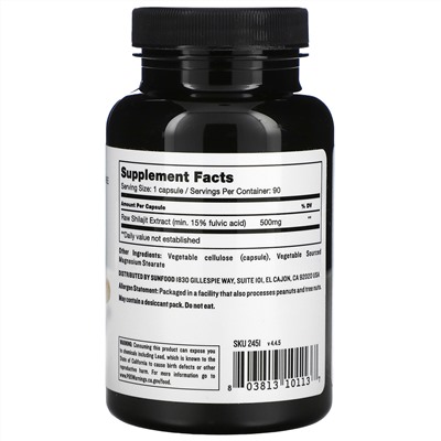 Sunfood, Raw Shilajit Capsules, 500 mg, 90 Capsules