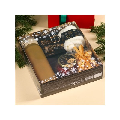 УЦЕНКА подарочный набор новогодний «Все мечты сбудутся»: Чай новогодний чёрный 50 г, крем-мед с клубникой 120 г, носки 36 - 39 размер, термос 500 мл