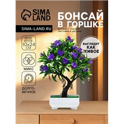 Бонсай искусственный в горшке «Деревце с тонкими листьями и цветами», 10×24 см, МИКС