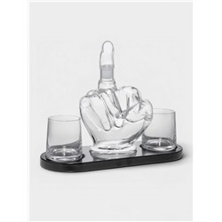 Мини-Бар «Средний палец», 1 л, 2 бокала, на подставке, стекло, дерево