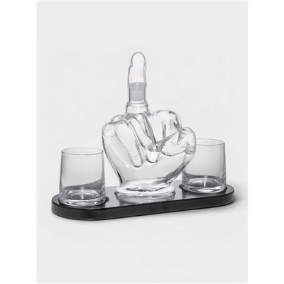 Мини-Бар «Средний палец», 1 л, 2 бокала, на подставке, стекло, дерево