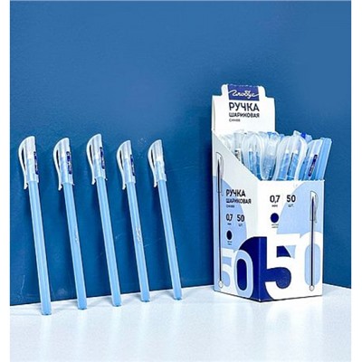 Ручка шариковая 0.7мм "Round" синяя РШК Глобус