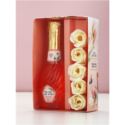 Подарочный набор «Сияй Мечтай», гель для душа мондоро и мыльные цветы, Чистое счастье