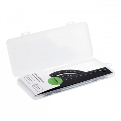 Набор геометрический 3 пр. размер S (линейка 15см, треугольник, транспортир ), металлический, черный, в пенале НЧ-32176 Стамм