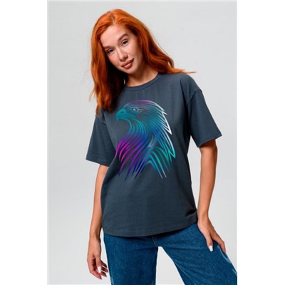 8555 Футболка оверсайз женская (Графит_орел)