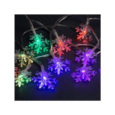 Гирлянда «Нить» 3 м с насадками «Снежинки большие», IP20, прозрачная нить, 20 LED, батарейки AAх3 (нет в комплекте), свечение мульти