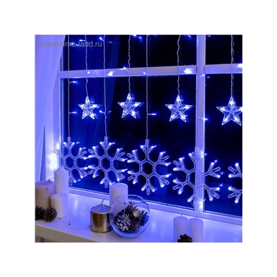 Гирлянда «Бахрома» 2.4×0.9 м с насадками «Снежинки», IP20, прозрачная нить, 150 LED, свечение синее, 8 режимов, 220 В