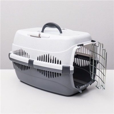 Переноска для животных до 9 кг «Пижон», 43×29×27.5 см, металлическая дверь, пластик, белая, серая