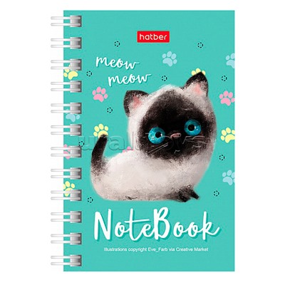Записная книжка 40л. А7ф "Кошарики" клетка, на гребне