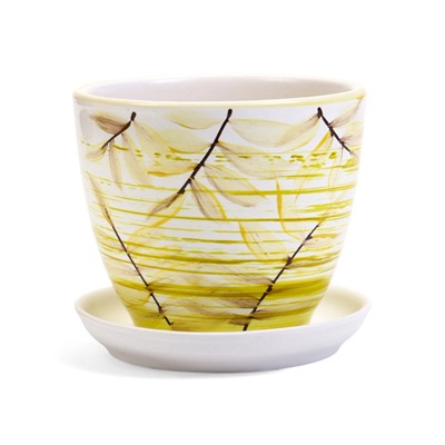 Горшок для цветов «Тропики », 1 л, d=15 см, h=13 см, с поддоном, керамика, белый