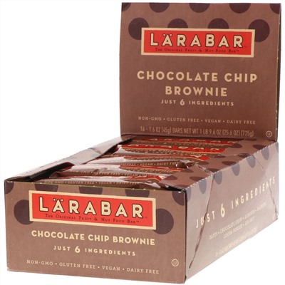 Larabar, The Original Fruit & Nut Food Bar, Chocolate Chip Brownie, 16 Bars, 1.6 oz (45 g) Each