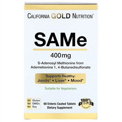 California Gold Nutrition, SAM-e, предпочтительная форма бутандисульфоната, 400 мг, 60 таблеток, покрытых кишечнорастворимой оболочкой