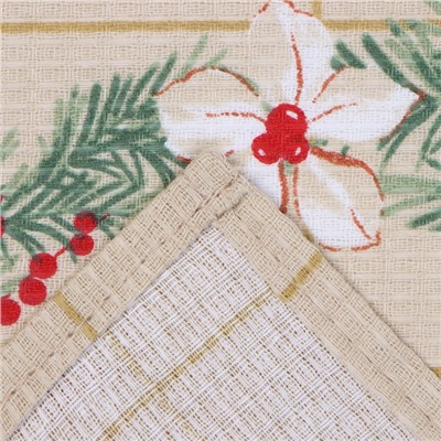 Набор новогодних полотенец Доляна «Рождественские цветы» 28×46 см - 2 штуки, 100% хлопок, вафля 160 г/м²