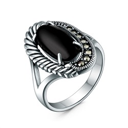 Кольцо из чернёного серебра с ониксом и марказитами HR1512-ON