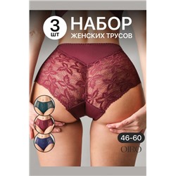 Набор трусов OIRO 0209 кружевные 46-60 3 шт (Синий, бордо)
