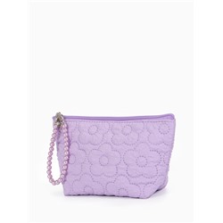 Косметичка женская «Цветочки», на молнии, ручка из бусин, сиреневая