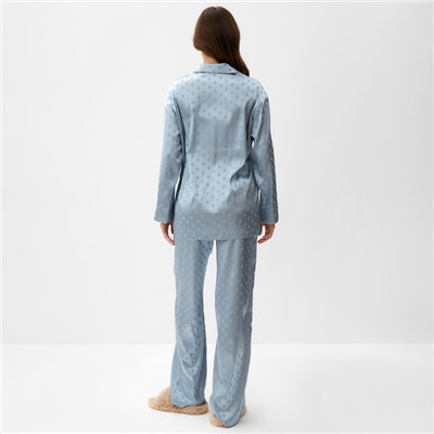 Пижама женская (рубашка, брюки) KAFTAN «Горох», голубая, размер 44-46