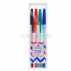 Набор ручек шариковых "Attomex" 04 цвета, d=0,7 мм, полупрозрачный корпус c металлическим наконечником, сменный стержень, в пластиковом блистере