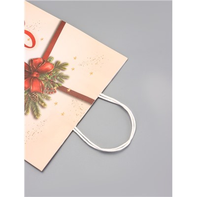 Пакет бумажный подарочный новогодний крафт «Подарок» 32×26×11 см