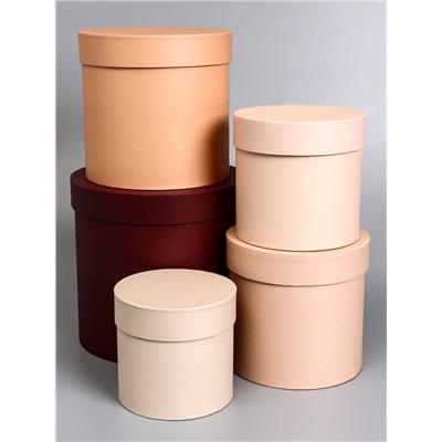 Набор шляпных подарочных коробок 5 в 1, коричневый, 23×23-14×14 см