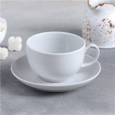 Чайная пара Дулевский фарфор «Янтарь», 2 предмета: чашка d=210 мл, блюдце d=14 см, белая