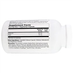 Solaray, Гидрохлорид с пепсином, 650 мг, 250 вегетарианских капсул