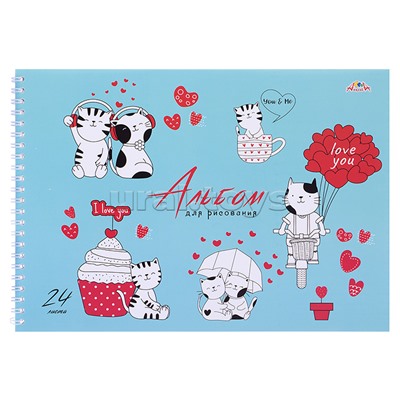 Альбом для рисования 24л. "Забавные кошки" на гребне, мел.цв.обл.