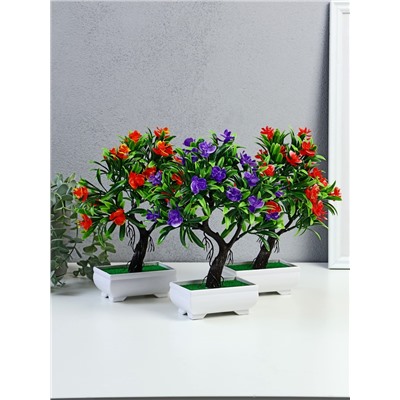 Бонсай искусственный в горшке «Деревце с тонкими листьями и цветами», 10×24 см, МИКС