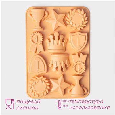 Форма для шоколада Доляна «Чемпион», силикон, 12 ячеек, 24×16×2 см, персиковая